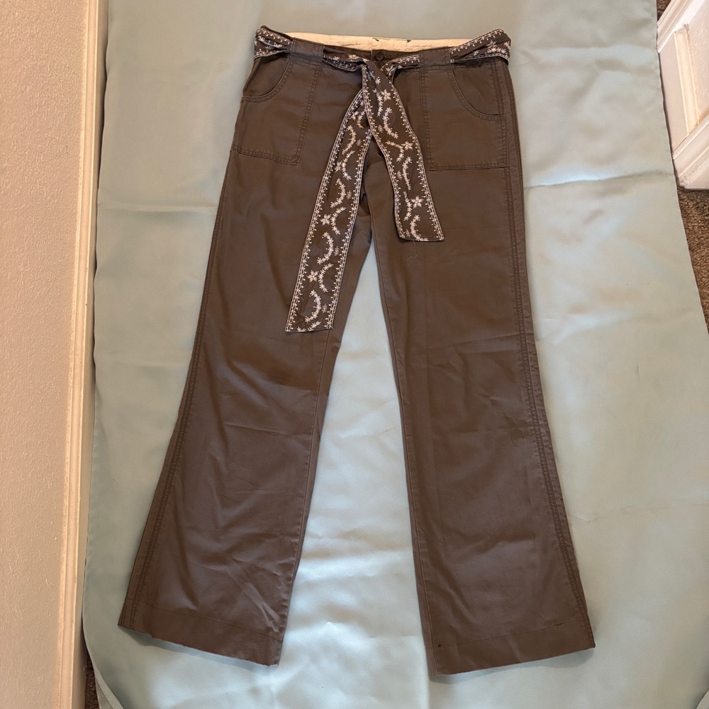 Y2K Vintage United Colors Of Benetton Brown Boot-Cut Pants with Printed Tie Belt